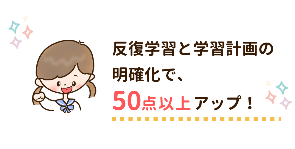 反復学習と学習計画の明確化で、50点以上アップ！