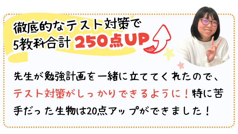 徹底的なテスト対策で5教科合計250点UP