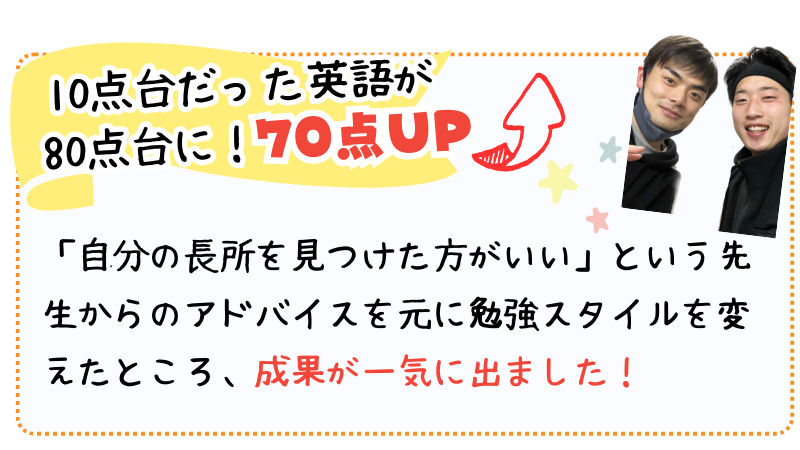 アシストで10点台だった英語が80点台に！70点UP！