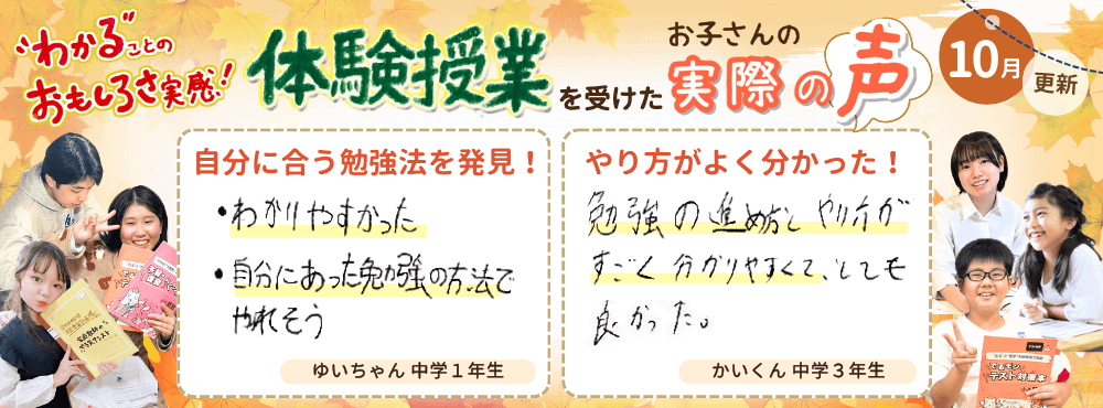 【10月更新】わかることのおもしろさ実感！成績アップの第一歩に！家庭教師のやる気アシストで体験授業を受けたお子さんの写真