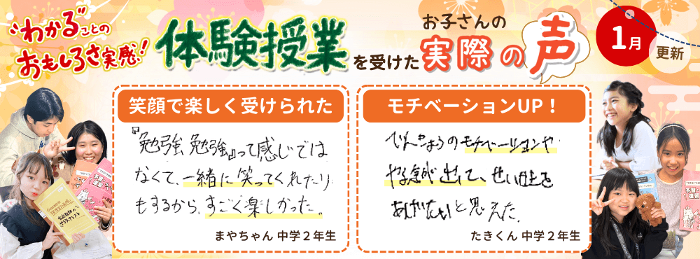【1月更新】わかることのおもしろさ実感!成績アップの第一歩に!家庭教師のやる気アシストで体験授業を受けたお子さんの写真