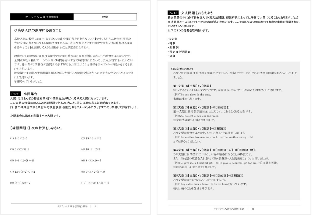 アシストオリジナル入試予想問題集の紙面画像