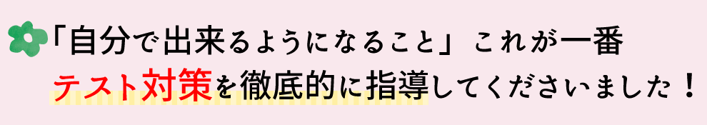 「自分で勉強ができるようになること」これが一番。テスト対策を徹底的に指導してくださいました。