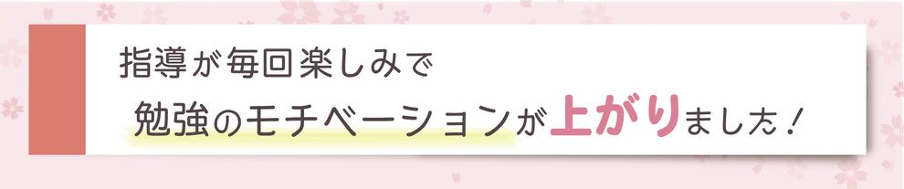 指導が毎回楽しみで勉強のモチベーションが上がりました！