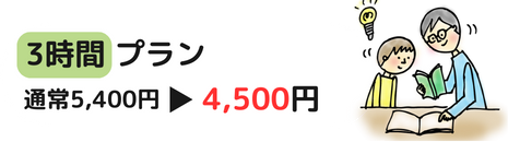 3時間集中プランは通常5400円が4500円で受けられるお得なプランです。