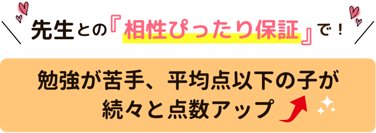 先生との相性ぴったり保証で勉強が苦手、平均点以下の子が続々と点数アップ