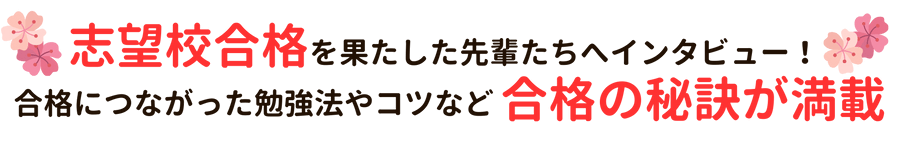 志望校合格を果たした先輩たちへインタビュー！合格につながった勉強法やコツなど合格の秘訣が満載