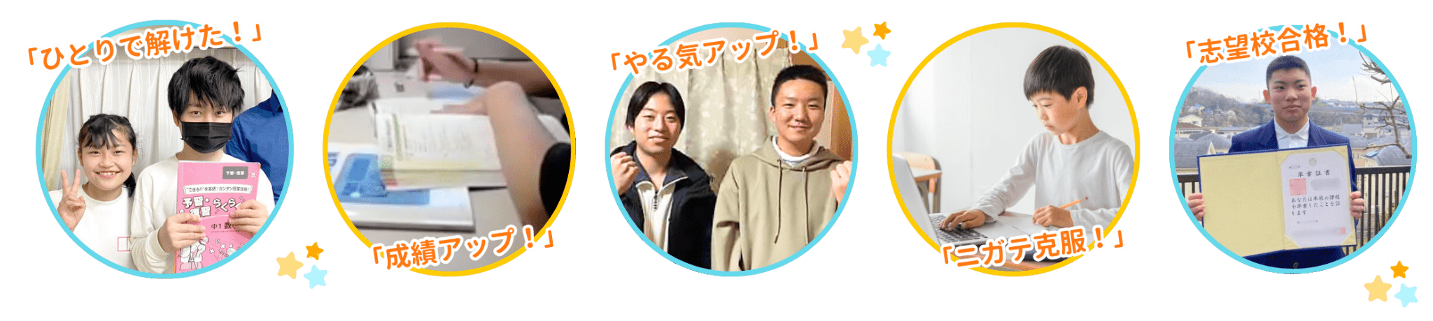 やる気アシストのオンライン個別指導で「ひとりで解けた！」「成績アップ！」「やる気アップ！」「ニガテ克服！」「志望校合格！」の嬉しい声が届いています
