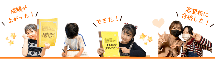 やる気アシストのオンライン個別指導を受けて、成績が上がった！勉強が出来るようになった！志望校に合格した！などの声がたくさん寄せられています。