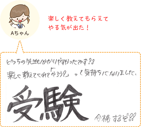 楽しく教えてもらえてやる気が出たというAちゃんの声